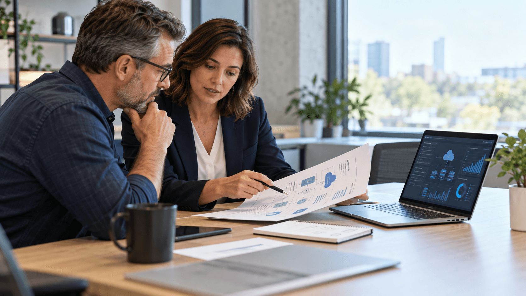 Business leaders comparing managed IT provider proposals and service scope