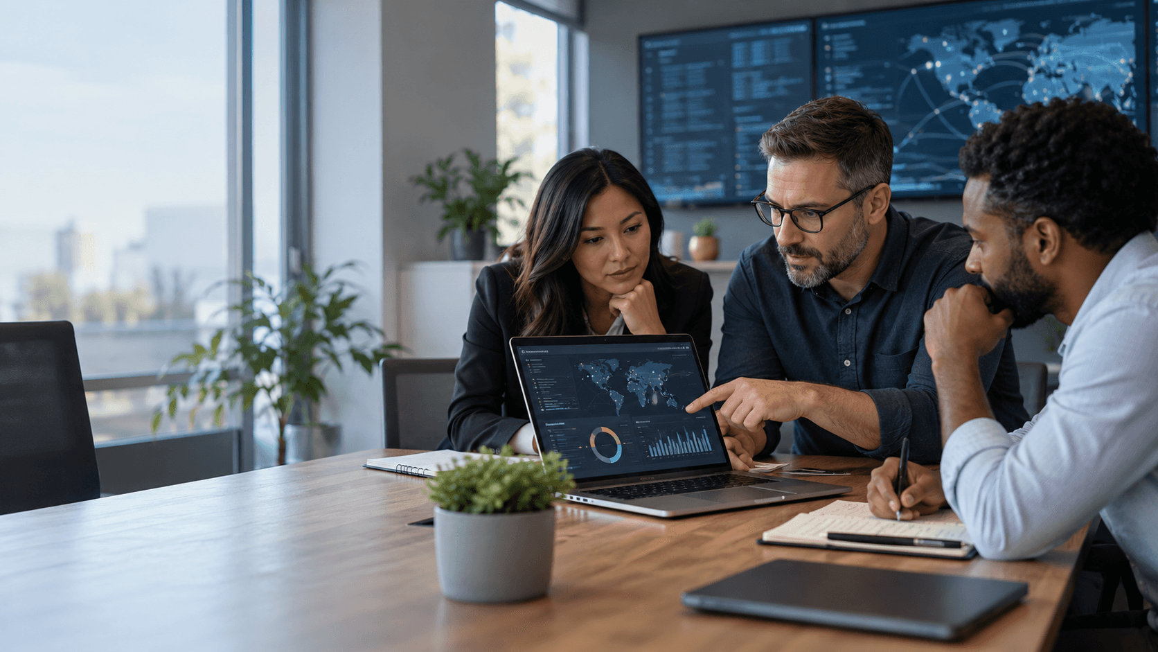 Business and IT leaders reviewing cybersecurity ownership, risk, and service coverage
