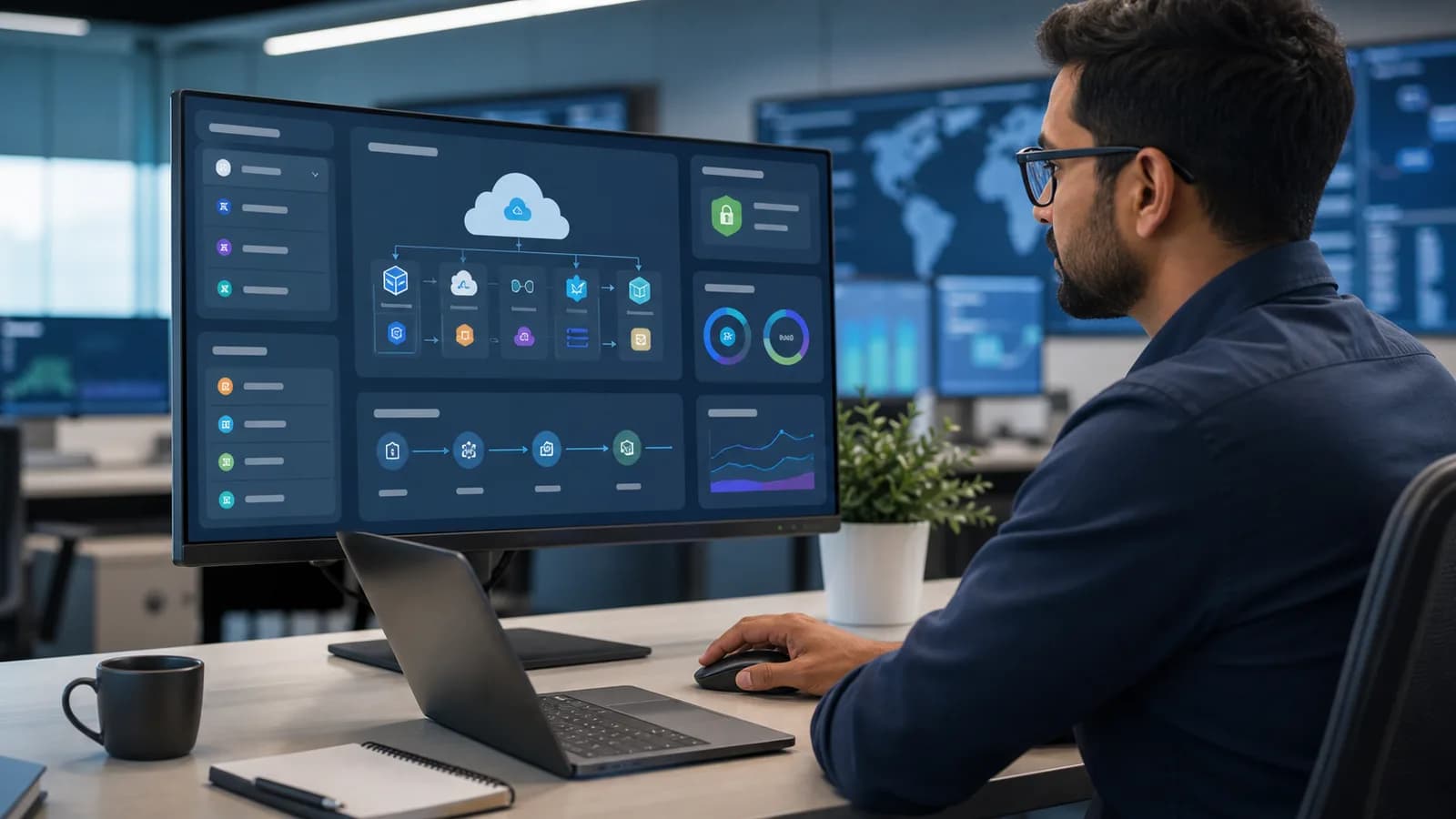 Microsoft 365 security review workspace with access, backup, and policy planning notes