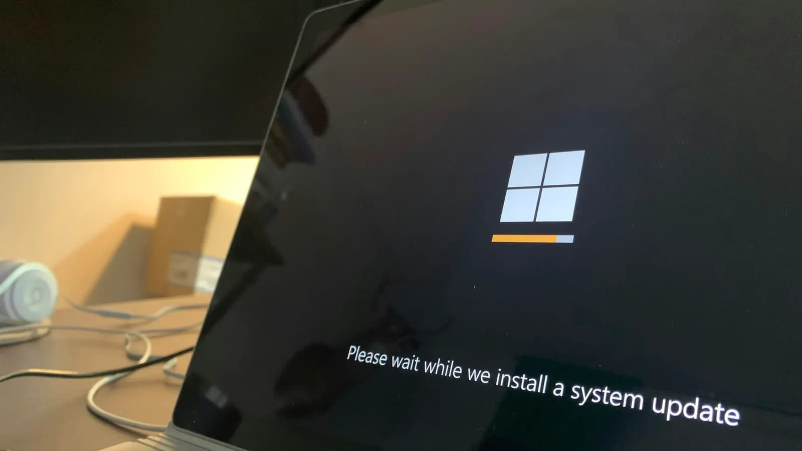 Windows laptop installing a system update pushed by remote monitoring and management